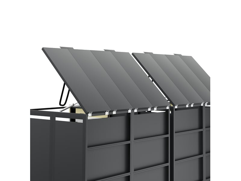  Abri pour bacs à déchets quatre compartiments verrouillables en métal gris et effet bois  - Conforama D