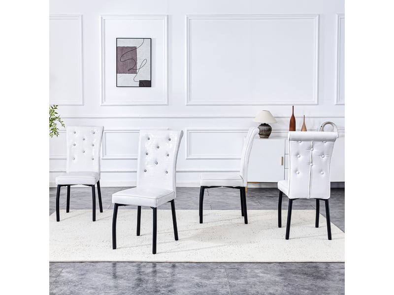  Lot de 4 chaises de salle à manger,61,5x42x101 cm,pvc,blanc et noir  - Conforama D
