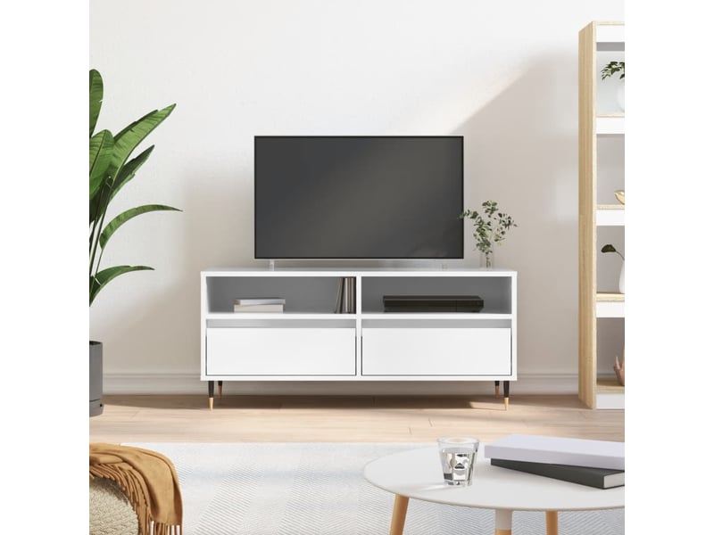  Meuble tv - banc tv - meuble de rangement blanc brillant 100x34,5x44,5 cm bois d'ingénierie  - Conforama B