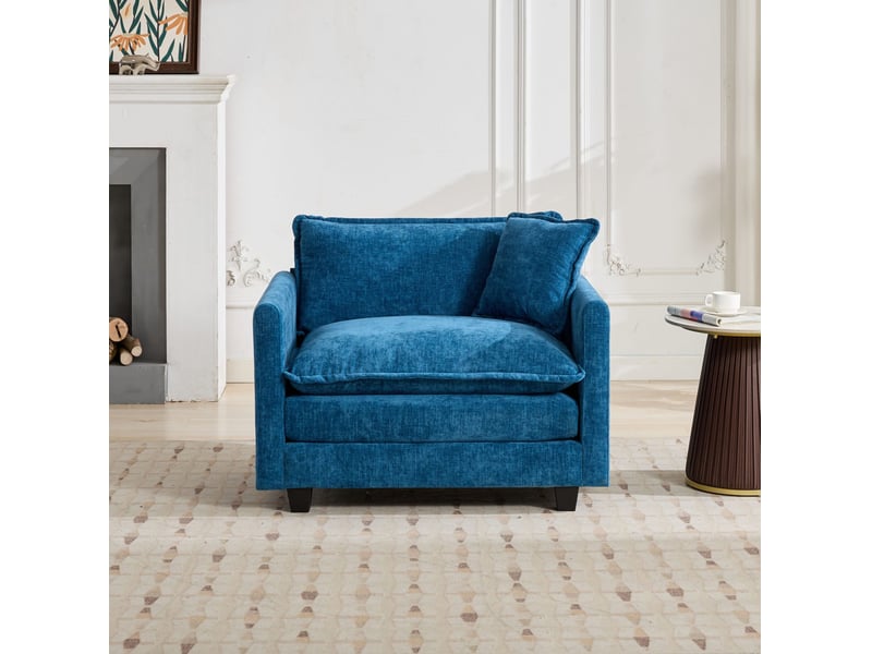  Canapé modulaire 1 place en tissu chenillé bleu, 107 x 75 x 84 cm, pouf non inclus  - Conforama D
