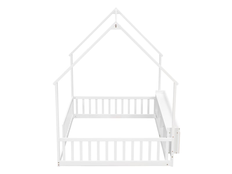 Lit enfant 140x200 cm avec étagères et barrières, blanc, sans sommier - Conforama R