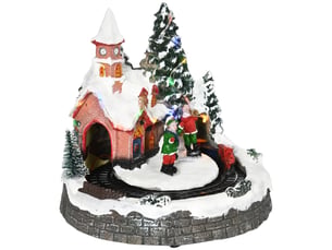 Village de noël avec lumières led et train en mouvement, décoration de table, 20 x 19,5 x 20 cm, multicolore