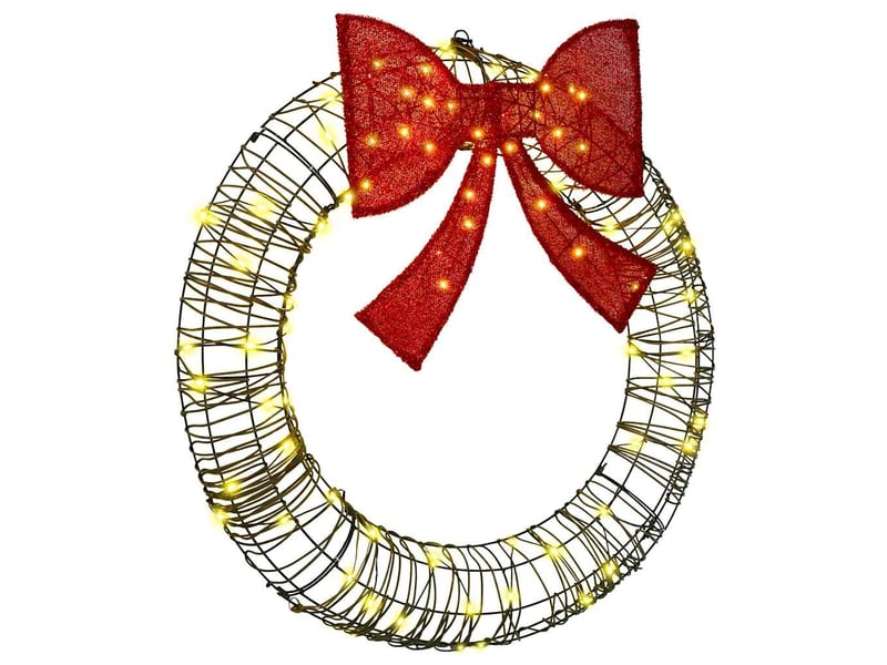  Couronne de noël, décoration de noël blanc chaud 90 x 90 x 9 cm rotin 80 led cf61770  - Conforama A