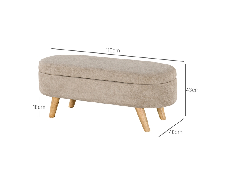  Banc de chevet rembourré avec espace de rangement rétractable, en bois et polyester, 110 x 40 x 43 cm, beige  - Conforama E