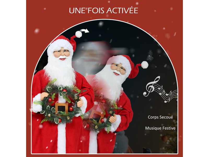  Figurine de père noël, debout de père noël, commande vocale, musique festive, bras pliables, 110 cm, rouge  - Conforama E