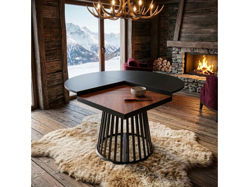  Table modulable ronde ou carrée flipflap 100cm noir ou bois noisette Flipflap - Conforama E