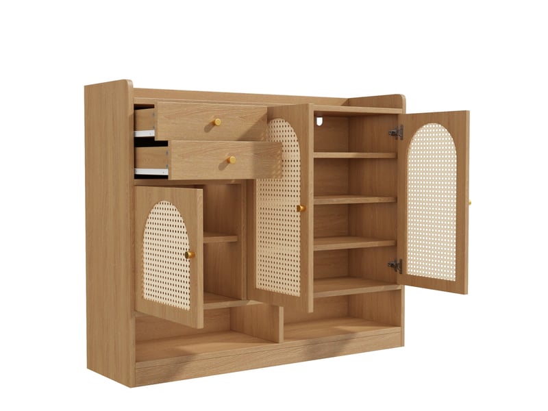  Meuble à chaussures 3 portes, 2 tiroirs et led 120x35x100 cm naturel  - Conforama R