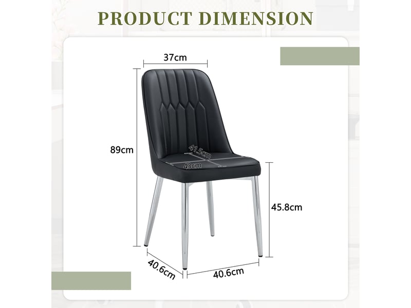  Chaise de salle à manger ergonomique avec assise rembourrée  - métal, simili cuir - noir argenté  - Conforama D