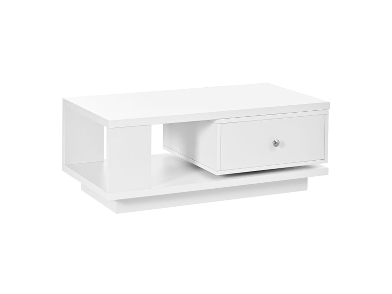  Table basse avec rangement tiroir pivotant compartiment ouvert finition brillante poignée en métal  - Conforama A