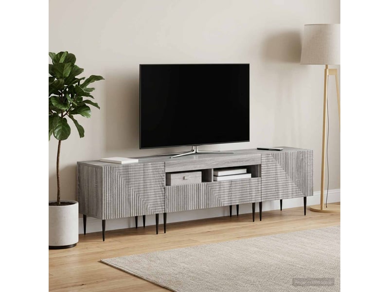 Ensemble de 3 meubles tv led sonoma gris bois d'ingénierie shl44613 - Conforama C