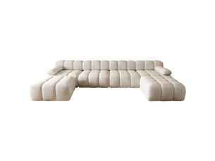 Canapé d'angle compressé panoramique fixe <strong>MODFU</strong> <strong></strong> 6 places Tissu blanc