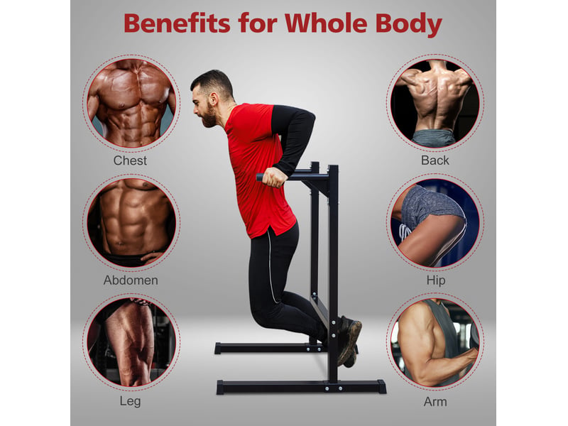  Station de dips 101 x 67,3 x 135,9 cm noire en acier, entraînement complet du haut et bas du corps  - Conforama E
