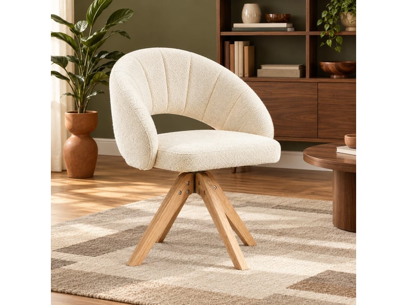  Lot de 2 chaises de salle à manger pivotantes en tissu blanc et bois  - Conforama C