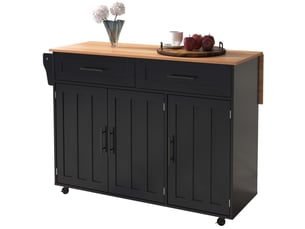 Desserte de cuisine 129x46x91,5 cm noire et naturelle mdf, plateau rabattable et rangement mobile
