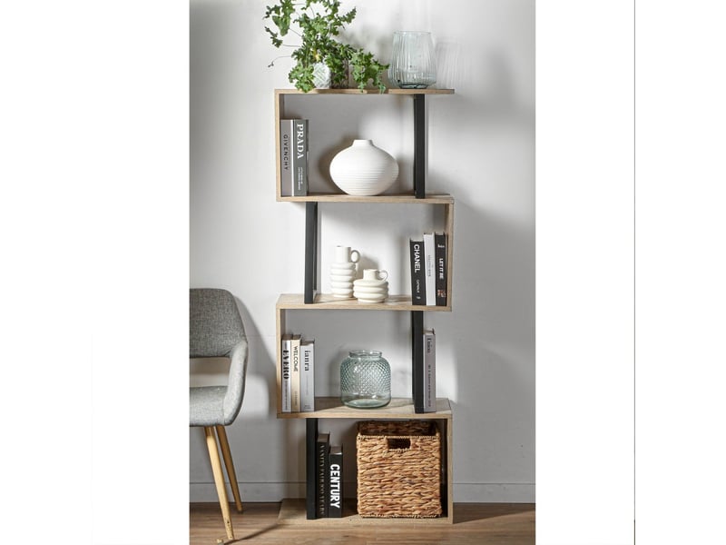 Bibliothèque 4 niveaux décor bois et montants métal - h148 cm  - Conforama C