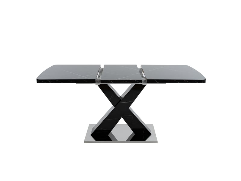  Table à manger extensible 120-160 cm, effet marbre noir, pieds x en mdf, base métal  - Conforama E