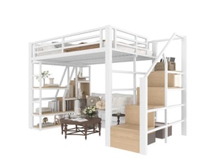 Lit mezzanine 140x200 cm <strong>MERAX</strong>  <strong>lit enfant blanc</strong> coloris blanc