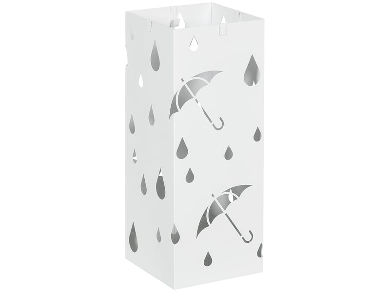  Porte-parapluie support à parapluie carré en acier avec 4 crochets et bac de récupération d'eau amovible blanc  - Conforama A