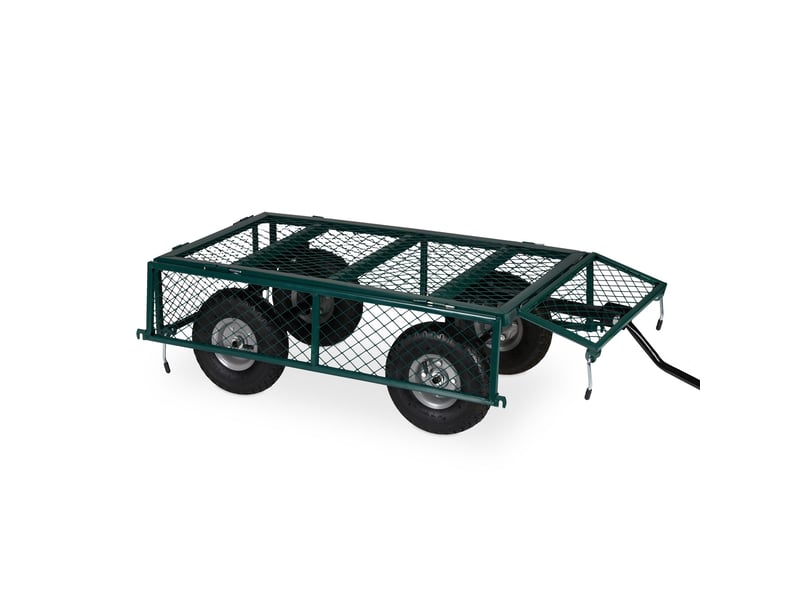  Chariot de transport solide pour jardin 100 x 60 x 30 cm avec côtés rabattables et 4 roues pneumatiques en acier vert 13_0011144  - Conforama C