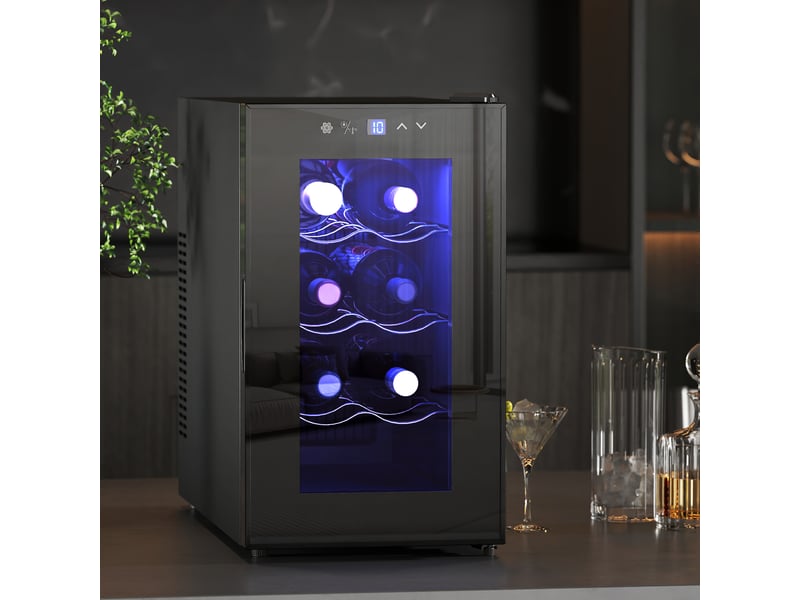Cave à vin 8 bouteilles 21l, réfrigérateur à vin et boissons avec température réglable 8-18°c, noir, porte en verre - Conforama D