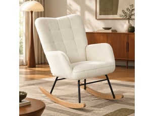 Fauteuil à bascule 71 x 98 x 101 cm blanc en polyester, dossier haut rembourré, salon et chambre