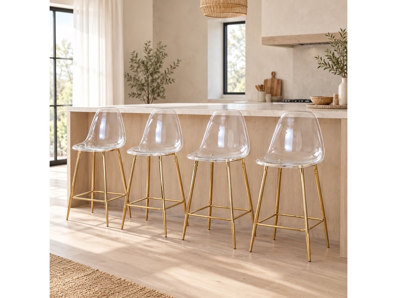  Tabourets de bar lot de 4 avec repose-pieds - lpospi - assise transparente, métal, cuisineîlot - doré  - Conforama C