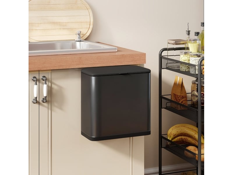  Poubelle de cuisine 8 l en acier inoxydable noire avec couvercle  - Conforama B