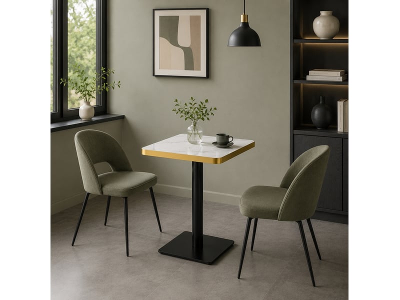  Table à manger carrée, 60x60x74 cm, effet marbre, salle à manger, pratique, plateau mdf, piètement métal, coloris blanc  - Conforama B