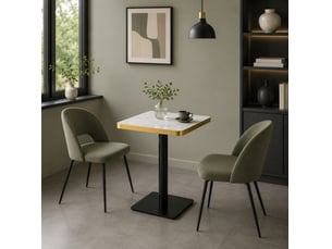 Table à manger carrée, 60x60x74 cm, effet marbre, salle à manger, pratique, plateau mdf, piètement métal, coloris blanc