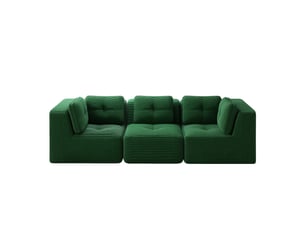 Canapé droit modulable 3 places velours côtelé vert – 297 x 104 x 69 cm