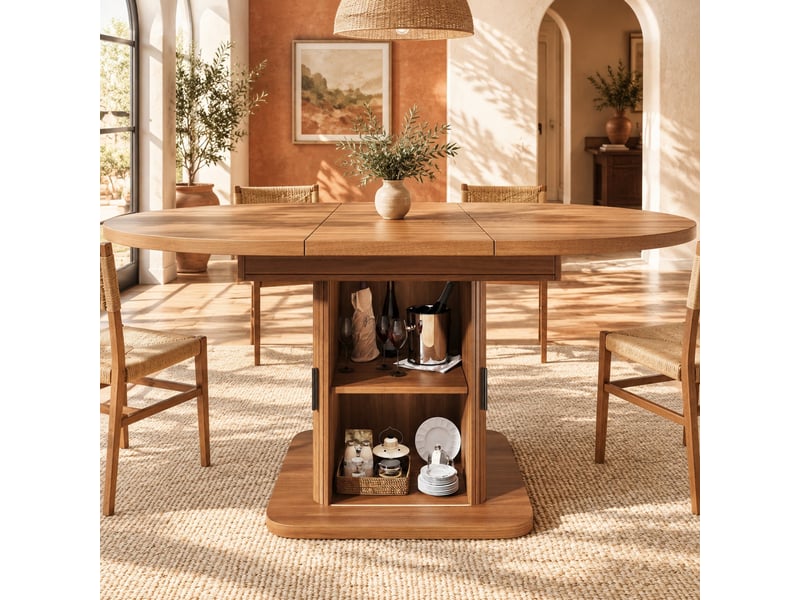  Table à manger extensible ovale 110x110x75 cm avec rangement en mdf  - Conforama C