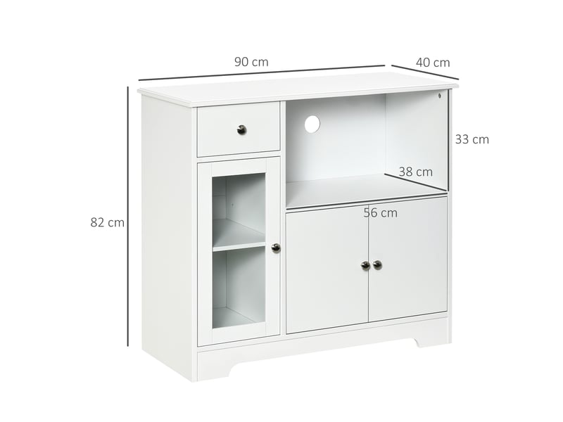  Meuble micro-ondes, buffet cuisine, armoire de rangement, pour cuisine, blanc, salle à manger 90 x 40 x 82 cm verre trempé et bois  - Conforama C