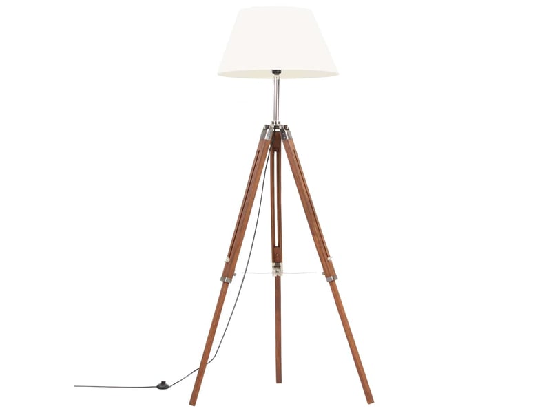  Lampadaire à trépied marron miel et blanc bois de teck 141 cm  - Conforama A