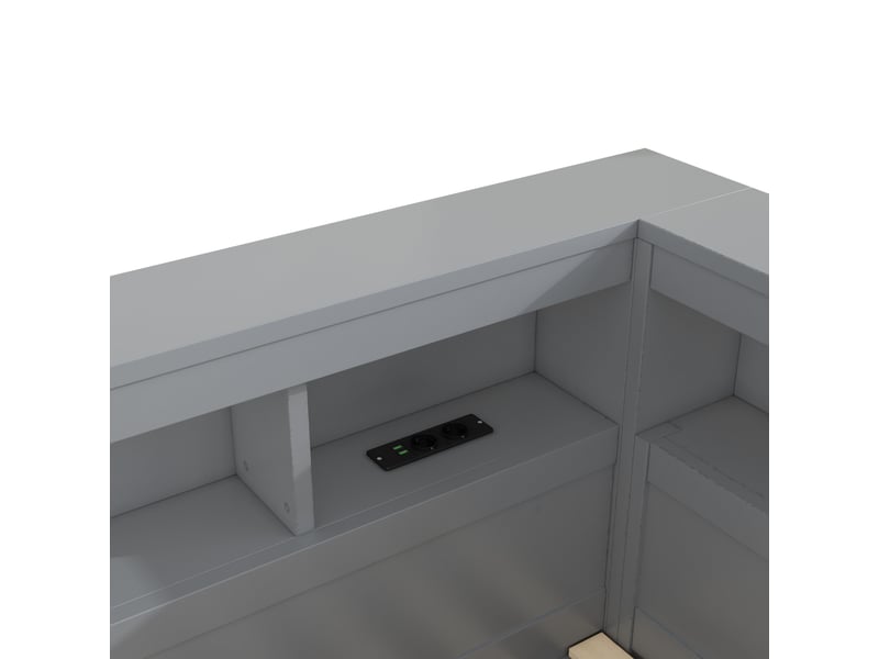  Lit enfant 90x200 cm avec rangement, sommier à lattes, barrière de sécurité, prise et usb, gris, sans matelas  - Conforama E