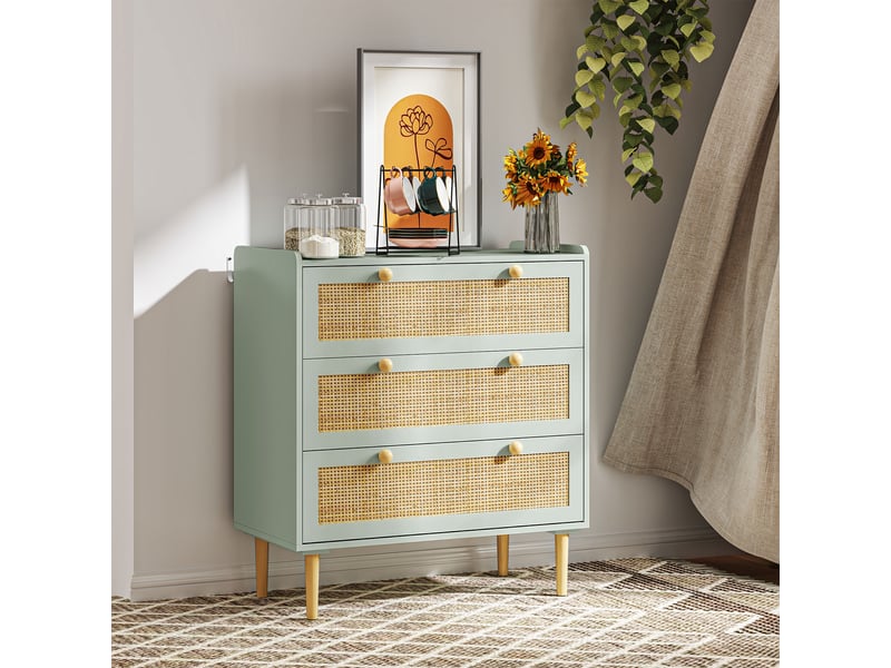 Commode 80x40x87,5 cm en panneaux de fibres avec 3 tiroirs bleu clair chicfurn  - Conforama C