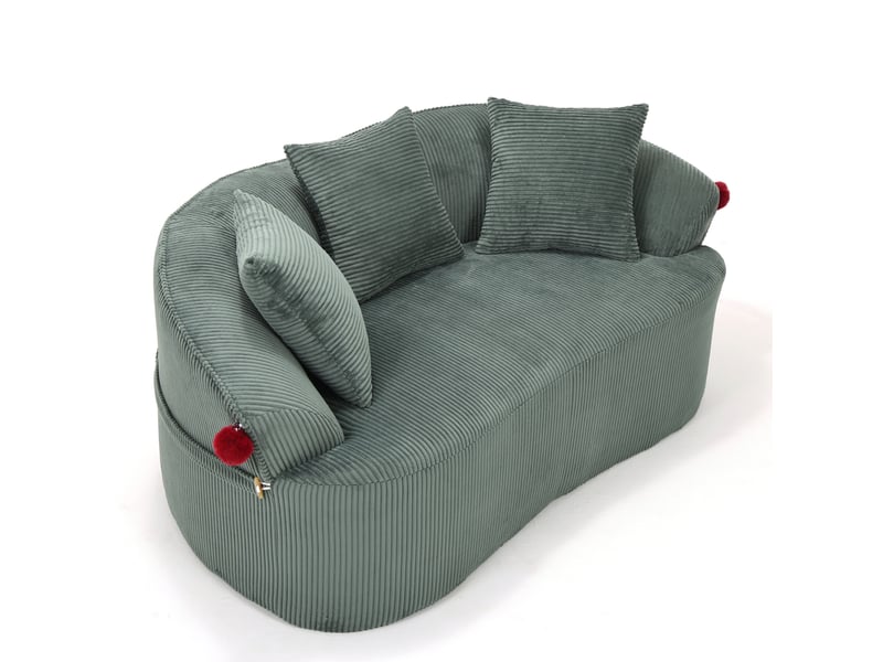 Canapé 2 places arrondi en velours côtelé vert 163x93x68 cm - Conforama D