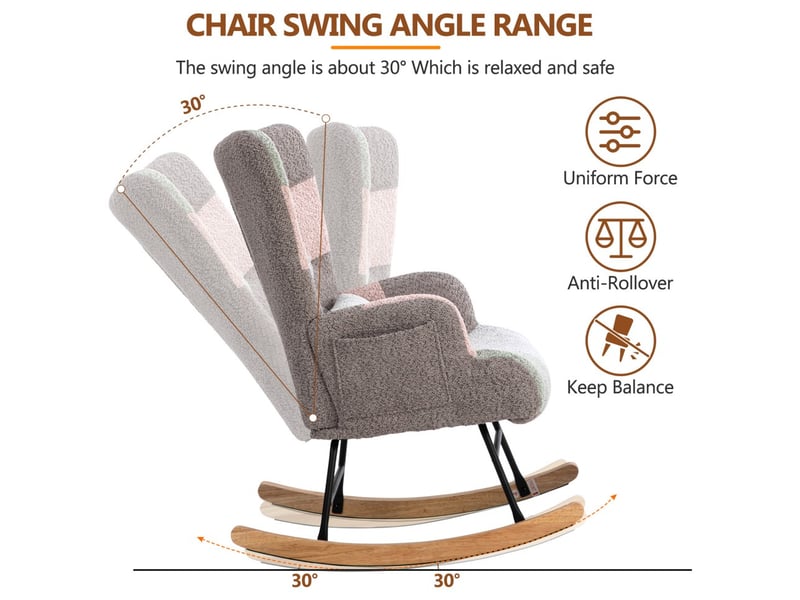  Fauteuil à bascule relax - 68x48x93 cm - avec repose-pieds et coussin lombaire velours pieds bois - multicolore  - Conforama D