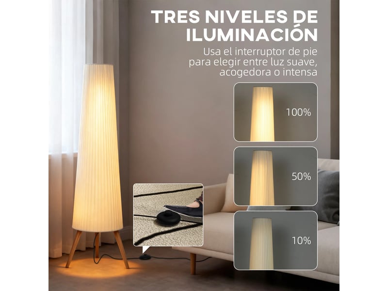  Lampadaire trépied blanc à luminosité réglable, 3 niveaux d'éclairage pour salon et chambre  - Conforama B