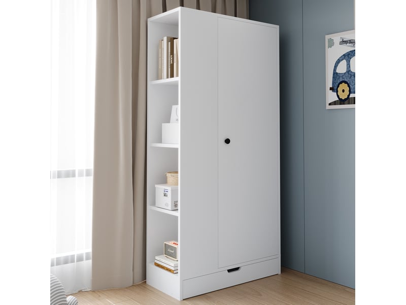  Armoire avec 1 porte, étagères et tiroirs, rangement modulable pour chambre ou bureau, en bois blanc, 70 × 40 × 170 cm  - Conforama C