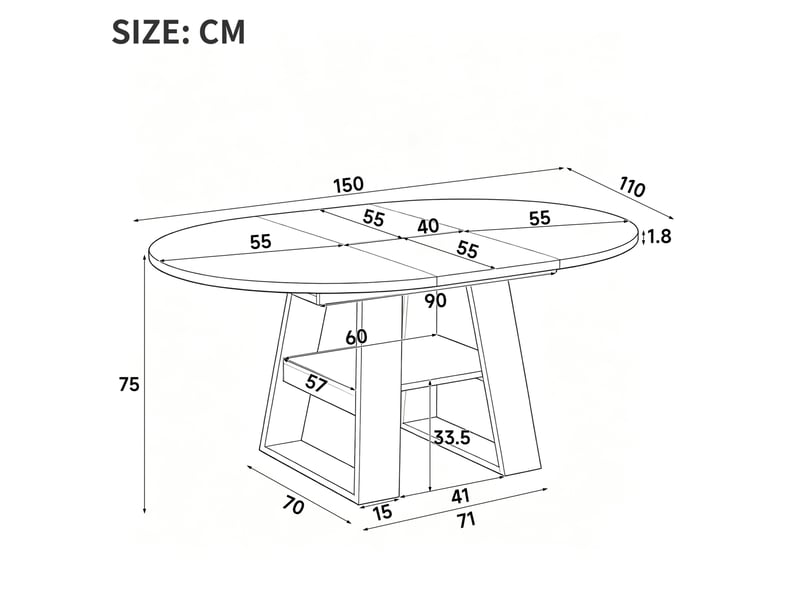  Table à manger extensible ronde 150x110x75 cm avec rangement, mdf, couleur noyer foncé, table peut être agrandie pour  - Conforama C