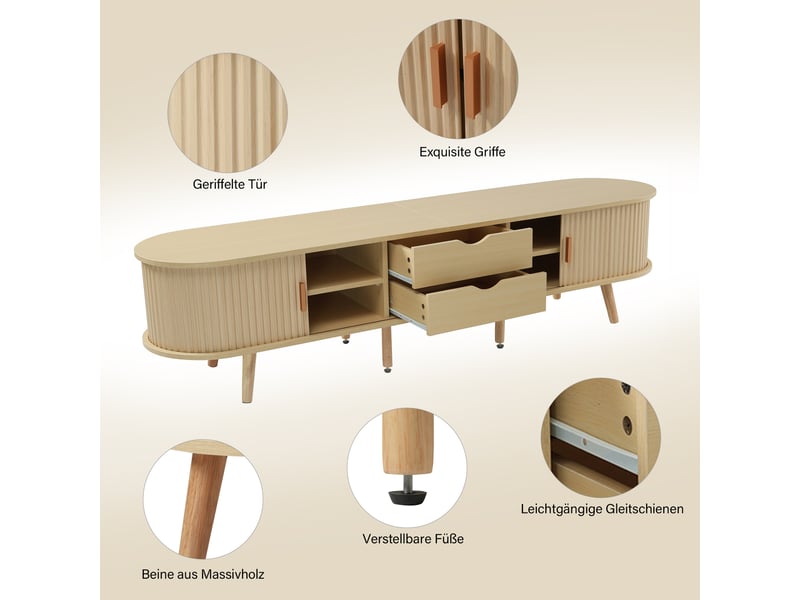 Meuble tv et table basse ensemble salon mdf couleur bois naturel rangement tiroirs  - Conforama E