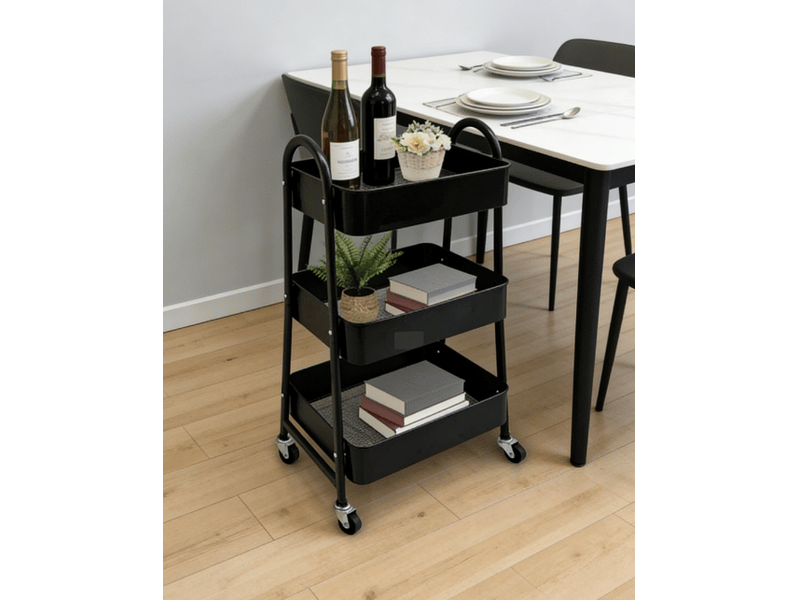  Desserte de rangement 3 niveaux 44,5 x 30,5 x 78,5 cm – noire – roulettes pivotantes à 360° et poignées  - Conforama B