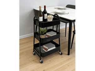 Desserte de rangement 3 niveaux 44,5 x 30,5 x 78,5 cm – noire – roulettes pivotantes à 360° et poignées
