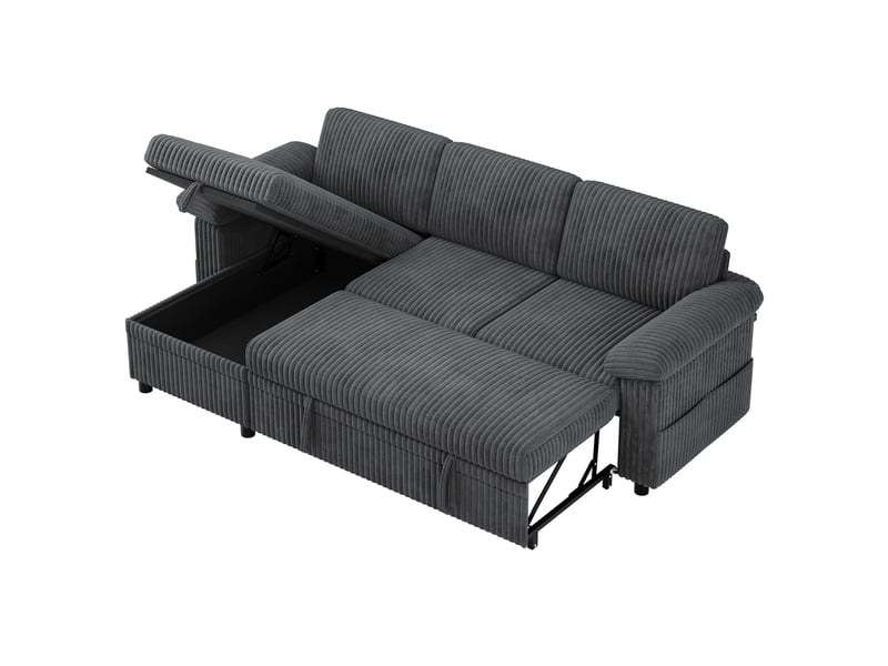 Canapé d'angle réversible 3 places convertible avec coffre, ports usb et type-c - Conforama A