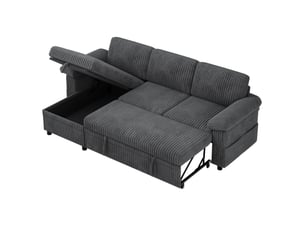 Canapé d'angle réversible convertible <strong>MIVRAY </strong> <strong></strong> 3 places Velours côtelé gris avec coffre de rangement