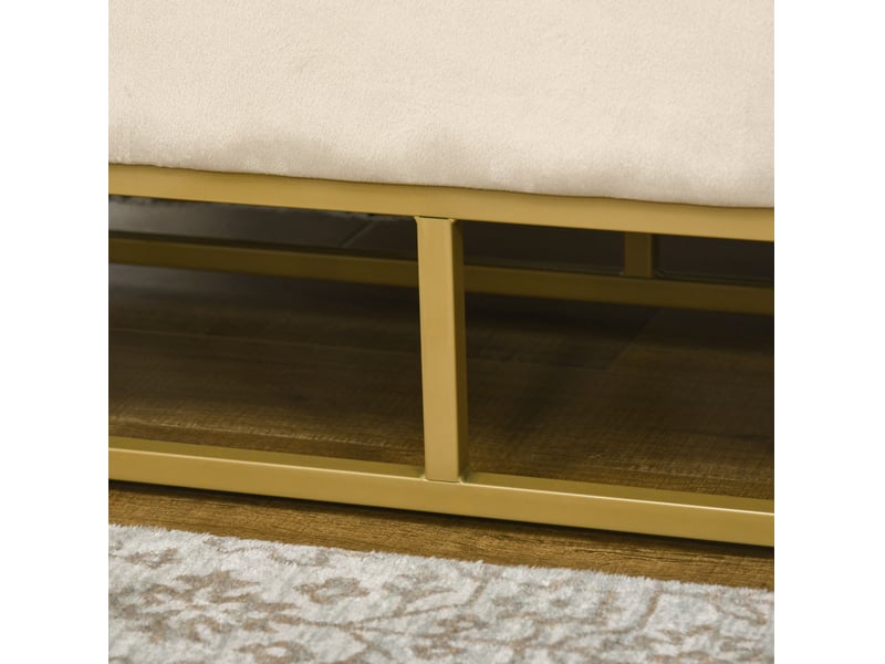  Banc de rangement 110 x 44 x 49 cm beige en polyester, couvercle relevable, pieds en acier doré  - Conforama D