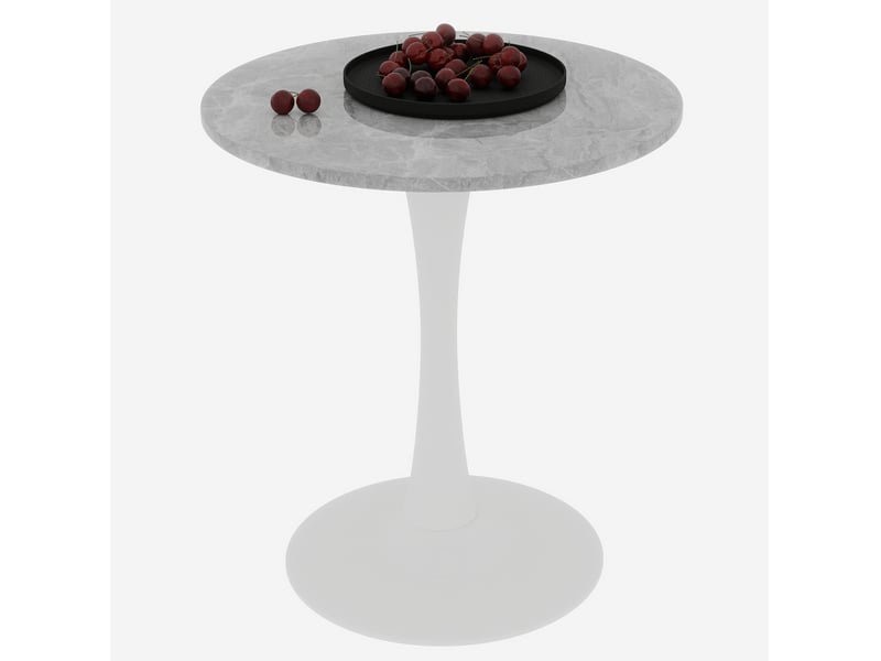  Table basse ronde 70x70x72cm design moderne, pieds hauts, marbre reconstitué, adaptée à 2 personnes, gris et blanc  - Conforama A