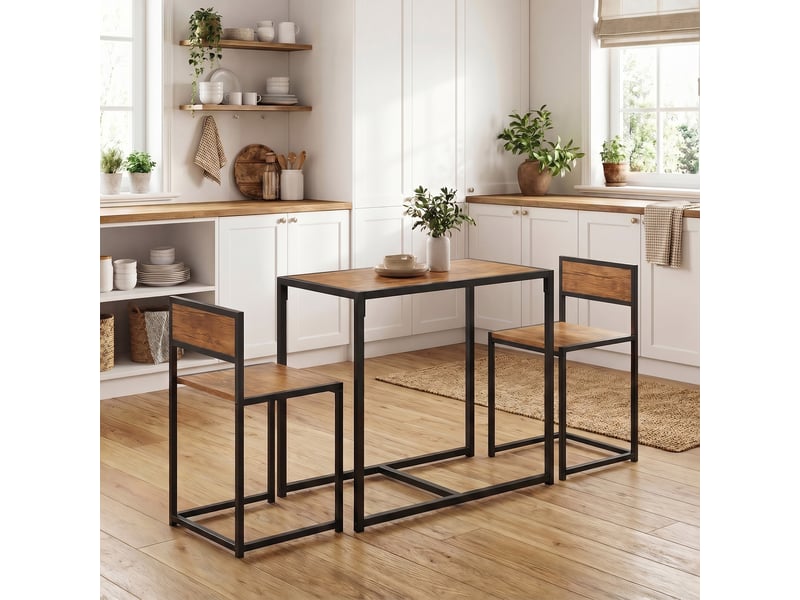  Ensemble table haute 3 pièces, comprenant 2 chaises et 1 table haute (90 cm x 47 cm x 76 cm), marron et noir.  - Conforama C