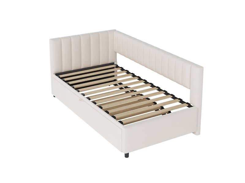  Lit simple canapé-lit avec gigogne 90-180x200 cm, velours, beige, sans matelas  - Conforama R