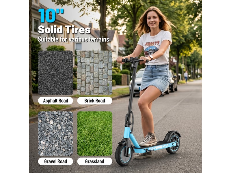  Trottinette électrique hiqis d9, pneus alvéolés 10, application intelligente, bleu  - Conforama D